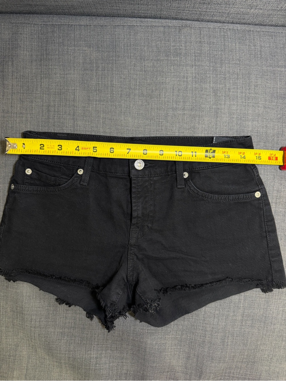 7 For All Mankind Black Frayed Hem Denim Shorts